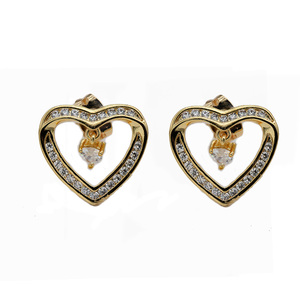 Boucles d'oreilles en forme de cœur plaqué or avec zircon cubique, bijoux fantaisie pour femme, clous en alliage avec pierre taillée en diamant - Product Image 3