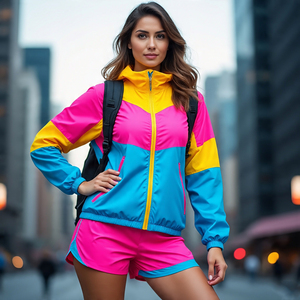 OEM impermeable pulóver Crop Jacket Shorts conjuntos cortavientos lluvia Crop trajes mujeres ropa de playa cortavientos traje corto - Product Image 6