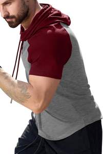 High Quality <b>Men's</b> Hooded T-<b>Shirt</b> with Front Pocket Summer Casual Short Sleeve Cotton Fabric - Product Image 3