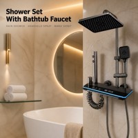 Ensemble de douche LED de luxe moderne avec pommeau de douche pluie, douchette à main et robinet de baignoire pour salle de bain