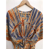 Robe caftan en crêpe de soie tie-dye faite à la main, style bohème, pour la plage, fabricant en gros au meilleur prix