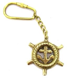 Porte-clés nautique Antique avec roue de bateau en laiton brillant poli personnalisé pour cadeaux promotionnels et d'entreprise fabriqués en inde - Product Image 3