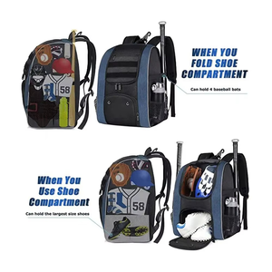 High Capacity Baseball Equipment <b>Backpack</b> <b>Waterproof</b> Denim Ball Bag Lightweight Sports Pack Polyester Patches for Youth Adults - Product Image 4