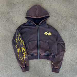 OEM Logo personnalisé vierge Détresse unie sans cordon de serrage Poids lourd 100% coton brodé recadrée-Sweat à capuche bord inférieur ourlet brut - Product Image 3