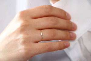 East West Baguette Cut Diamante natural CDJ Joyería de compromiso personalizada 14K Oro amarillo sólido Joyería DE BODA delicada para mujeres - Product Image 6