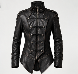 Veste en cuir pour homme, double boutonnage, col montant avec fermeture éclair - Product Image 1