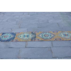 Alfombra Turca Vintage de 1.4x13.3 pies, Alfombra Ombré Azul Marrón - Product Image 4