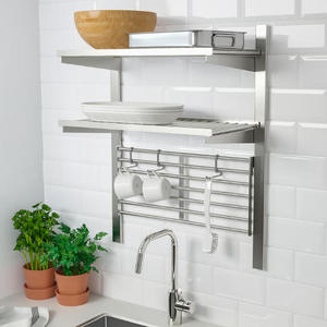 Porte-serviettes de <span class=keywords><strong>cuisine</strong></span> mural en acier inoxydable personnalisé avec rail de <span class=keywords><strong>suspension</strong></span> à double niveau et étagère - Product Image 2