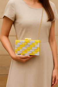 Pochette de soirée de luxe en bois et résine, faite à la main, durable, écologique, avec incrustation géométrique, sac à bandoulière avec chaîne, logo personnalisé, en coton - Product Image 3