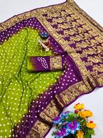 Nouveaux rideaux en soie Bandhej confortables de haute qualité avec bordure Kanchipuram jari élégant et joli sari