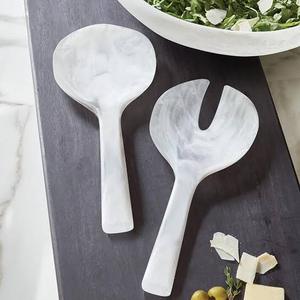 Ensemble de serveurs à salade en résine blanche, vaisselle de cuisine, ustensiles de service pour grand buffet, restauration, usage domestique, cuillère et fourchette de luxe - Product Image 1