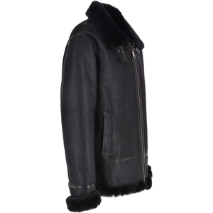 Veste en cuir d'origine de conception la plus populaire Veste en cuir véritable en fausse peau de mouton fourrure en noir avec détail de boucle fabriquée par le Pakistan - Product Image 4