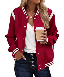 Bomber Veste Femmes Varsity Casual Boutonné Léger 2025 Automne Mode Court Tenues Scolaires avec - Product Image 1