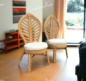 Handmade Lotus Leaf Style Rattan Wicker Chair Floral Design Elegant Bamboo Seat or Living Room Vintage Relax Chairr