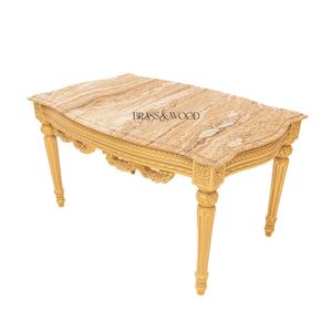 Mesa de Centro Rectangular de Lujo con Tapa de Mármol Ónix Color Miel y Marco de Madera Tallado a Mano en Oro Antiguo para Interiores Clásicos - Product Image 5