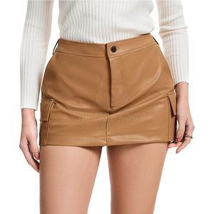Pantalones Cortos de Cuero Personalizados, Transpirables, Resistentes al Viento, Estilo Urbano, Casual, Cintura Elástica Regular, Ecológicos para Mujer - Product Image 2