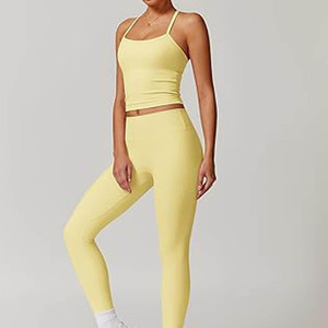 Ropa de gimnasio de poliéster 100% de alta calidad para mujer, ropa deportiva personalizada al por mayor, conjunto de Yoga informal de 2 piezas, Top de lona sólida 2026 - Product Image 3