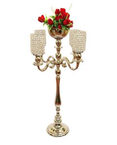 Decorative 5 <b>Light</b> Candelabra Metal Nickel Plated Crystal <b>T</b>-<b>Light</b> Holder Candelabra with Flower Bowl Luxuries Wedding Candelabra - Product Image 1