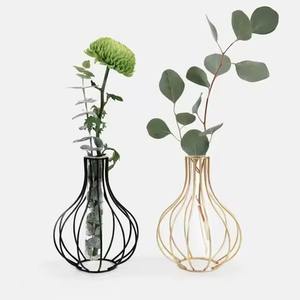 Vase en verre moderne avec cadre en métal pour fleurs de boutons, décoration de bureau à domicile, mariage - Product Image 1