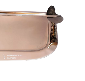 Easy-to-Clean Reusable Brass Metal Rectangular <b>Tray</b> Horn <b>Handle</b> Kitchen Restaurant Bar Cafe Living Room Applicable Storage <b>Trays</b> - Product Image 3