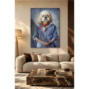 Fida Shih Tzu en chemise bleue et écharpe, impression sur toile - Product Image 5