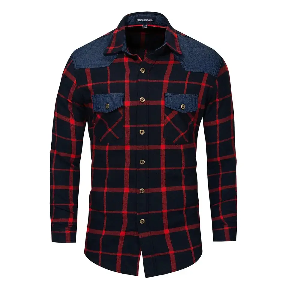 2023 High Fashion Plaid Flannel Shirt For Men Formal Shirts And Pants Combination Long Dress Shirt OEM Custom 100% Cotton
