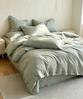 Ensemble de literie classique 100% lin français, housse de couette à fermeture boutonnée, ensemble de draps de couleur unie à texture naturelle lavée