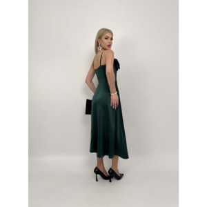 Robe midi confortable 4015 avec silhouette évasée, tissu satiné, taille naturelle, détail ruban sur le devant - Product Image 5