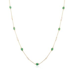 Vente en gros de bijoux fins en or jaune massif 18 carats 100% naturel Collier à maillons de conception classique pour femmes avec perle d'émeraude ovale - Product Image 1