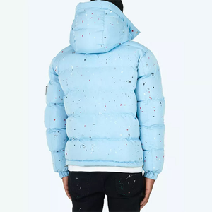 Chaqueta Acolchada de Terciopelo con Cremallera y Estampado de Leopardo Azul Claro para Hombre, Chaqueta de Invierno Informal, Cálida, con Capucha, Cortavientos - Product Image 5