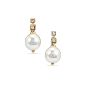 Pendientes de perlas cultivadas del Mar del Sur de 8 mm con circonita blanca en oro de 9 quilates - Product Image 3