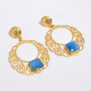 ต่างหูอัญมณีทองเหลือง14K ทำด้วยมือสำหรับผู้หญิงเครื่องประดับอัญมณีทองเหลืองแนวแฟชั่นผู้ผลิตเครื่องประดับทองเหลืองโบราณ - Product Image 3