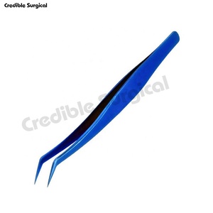 Juego de pinzas para pestañas de acero inoxidable con revestimiento azul de alta calidad, puntas puntiagudas curvas rectas, Tipo de Volumen de fibra de belleza - Product Image 6