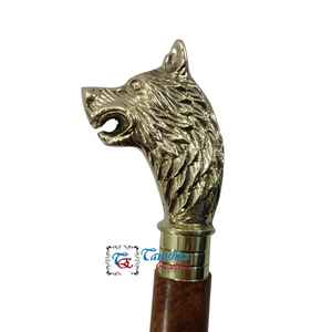 Canne de marche en bois de laiton plaqué or poli durable, fabriquée à la main, avec poignée en forme de tête de loup pour hommes et femmes, Nouvel An chinois - Product Image 3