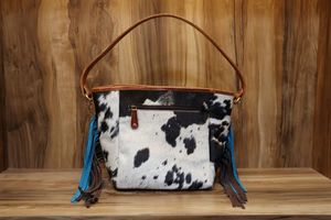 Handmade Cowhide Leather Women's Casual Tote Bag Classic Western Style with Cow Hair Hobo Shoulder <b>Handbag</b> - Product Image 4