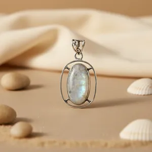 Handmade 925 <b>Silver</b> Moonstone Pendant for Women Rhodium Plated with Rose Gold Accent Platinum <b>Charm</b> Jewelry - Product Image 1
