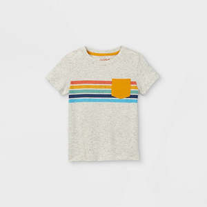 T-shirt casual a righe Cat & Jack da bambino, colore avorio grigio giallo, con collo a O, taglia 3T - Product Image 4