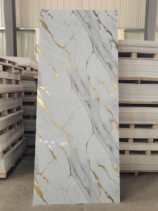 Chất Lượng Cao 3D Phim Vàng Dày UV Tường Bằng Đá Cẩm Thạch Bảng Điều Khiển Giả Đá Cẩm Thạch Kết Cấu Không Thấm Nước PVC Cho Phòng Tắm Phòng Khách Sạn Bảng - Product Image 3