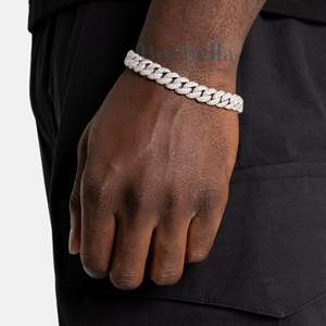 Fine Hip Hop Jewelry 8.5mm 14K White Gold <b>925</b> Sterling <b>Silver</b> VVS Moissanite Diamond Iced Out Cuban Link <b>Bracelet</b> for <b>Men</b> - Product Image 2