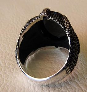 Bague pour homme en argent sterling 925 avec pierre précieuse en onyx noir naturel, pierre de naissance de décembre, bague à griffe d'aigle, bijoux - Product Image 6