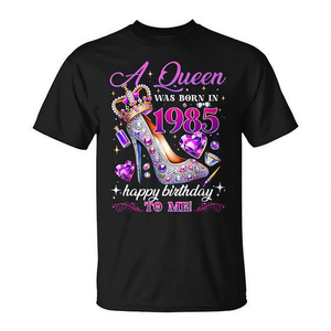 Camiseta de mujer con diseño de corona de cumpleaños de la Reina de 1985 y tacón alto, producto promocional de alta visibilidad - Product Image 2