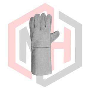 Gants de soudage longs de 11 oz de couleur grise, résistants à la chaleur et au feu, en cuir antistatique, avec poignet en tricot, pour soudage MIG, TIG, à l'arc, forge, barbecue - Product Image 3