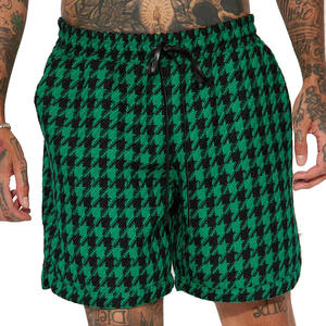 High Quality <b>Men</b> <b>Green</b> Check Printed Sweat <b>Shorts</b> for Sale <b>Men</b> Customized Casual <b>Shorts</b> With Drawstrings in Bulk - Product Image 4