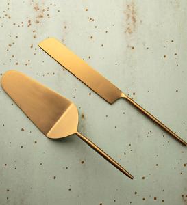 Ensemble de couteaux à fromage élégants en acier inoxydable avec manche long poli miroir plaqué or, 2 pièces, cadeau de mariage - Product Image 3