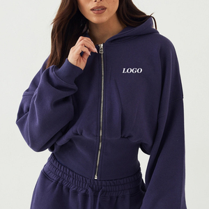 Sweat à capuche d'hiver pour femmes Léger mais chaud Vêtement de détente Design court avec fermeture éclair en métal / Design de haute qualité pour femmes - Product Image 1