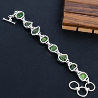 Pulsera de Plata de Ley 925 con Diopsido Cromado y Oro, Estilo Bohemio Clásico, Regalo Cristiano de Amistad, Hecha a Mano con Múltiples Piedras Naturales en Bruto