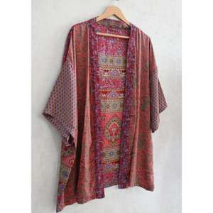 Robe kimono en soie patchwork respirante, taille plus, longueur genou, imprimé indien, robe courte bohème pour femmes - Product Image 2