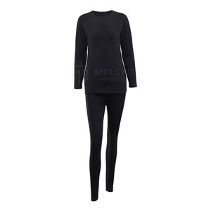 Combinaison de compression à manches longues pour femme, noire, en spandex et coton, séchage rapide, ajustement sans couture, ensemble haut et leggings - Product Image 2