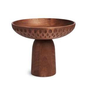 Pedestal Acacia <b>Wood</b> <b>Fruits</b> Bowl Home Decor Table Serving Dish Nuts Cookie Snacks Centerpiece Vintage Style Party Eco-Friendly - Product Image 2