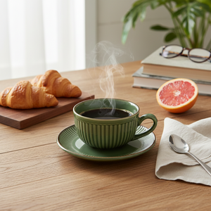 ชุดถ้วยและจานรอง 2 ชิ้น ทำจากเซรามิกเนื้อนิวโบนไชน่า 0% บอนแอช เหมาะสำหรับเป็นของขวัญ - Product Image 2